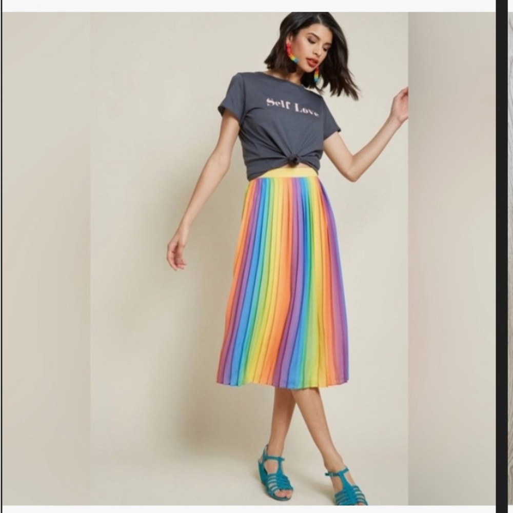 ModCloth Pleated Rainbow Midi Skirt size XL